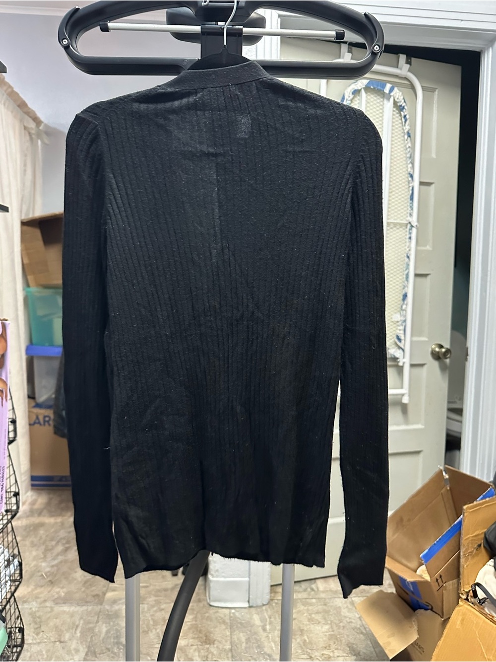 Vince Black Ribbed Button-Front Cardigan - Picture 2 of 3